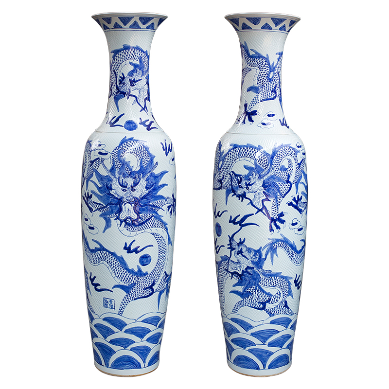 Blue and white porcelain of jingdezhen ceramics manual its dragon vase of large sitting room adornment is placed hotel opening gifts