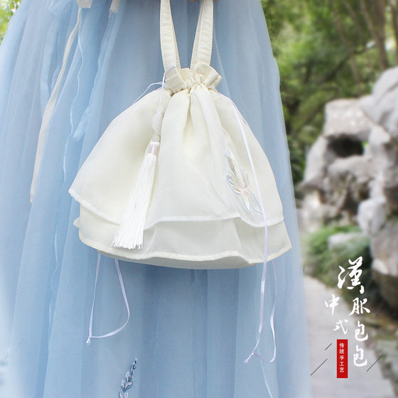 Hanfu Daily Package, Double Layer Chiffon Fairy Hand-Held One Shoulder Dual-Purpose 자수 핸드백 Hanfu Daily Package, Double Layer Chiffon Fairy Hand-Held One Shoulder Dual-Purpose 자수 핸드백