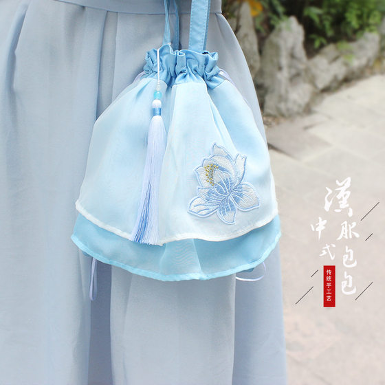 Hanfu Daily Package, Double Layer Chiffon Fairy Hand-Held One Shoulder Dual-Purpose 자수 핸드백 Hanfu Daily Package, Double Layer Chiffon Fairy Hand-Held One Shoulder Dual-Purpose 자수 핸드백