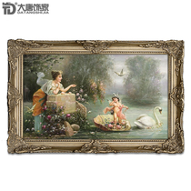 Pure hand-painted living room porch bedroom oil painting decorative painting European classical Angel oil painting Court figure frame RW14