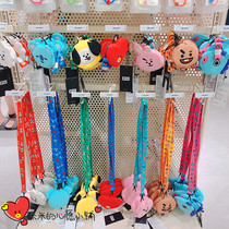 Korea BT21 cartoon lanyard pocket doll doll Big Head cotton zipper shoulder bag jewelry storage mini handbag