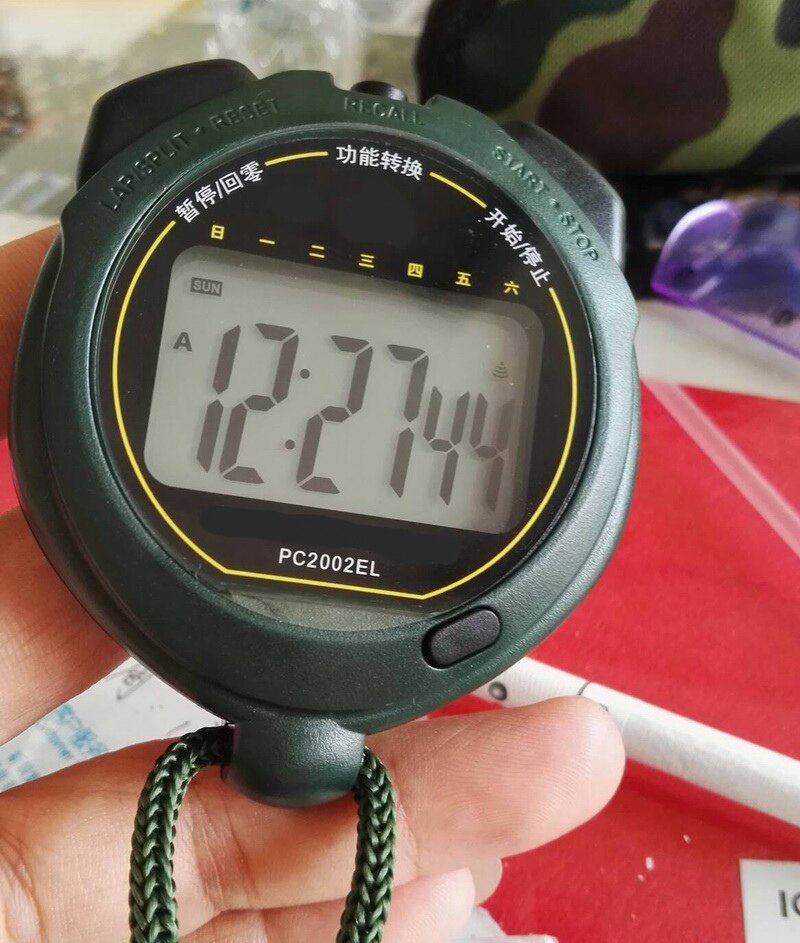 天福pc2002el单排2道秒表带夜光显示生活防水下雨中使用军绿色