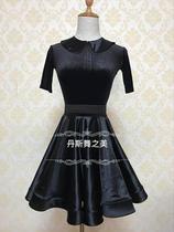 Korean velvet with imported glitter satin female children's Latin dance standard competition dress Hepburn little black dress competition performance