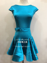 Imported flash elastic satin female children Latin dance regulations standard competition skirt super big swing fish bone over the shoulder sleeve
