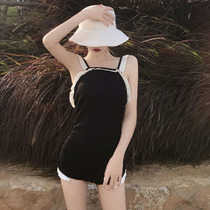 2021 new open-back one-piece swimsuit female Han version sexy fairy Fan conservative Belly Button Slim Spa Student Swimsuit