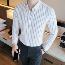 summer striped short sleeve shirt men's thin long sleeve shirt korean style trendy handsome 3 4 sleeve coat men