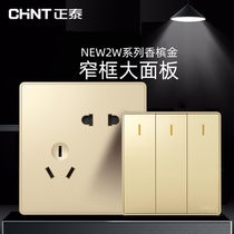 Chint switch socket household type 86 large panel wall concealed champagne oblique five-hole waterproof box air conditioning package