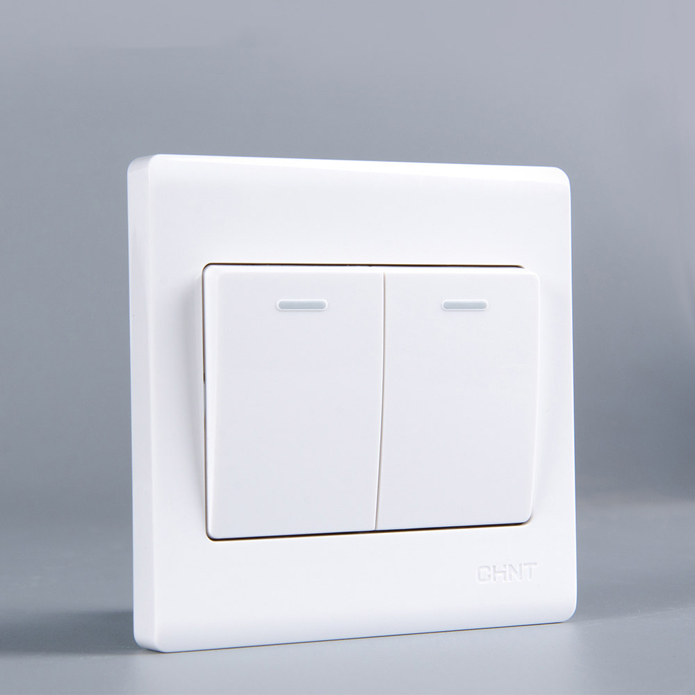 正泰插座面板电工暗装7d二位双开联86型墙壁开关雅白色 2二开双控