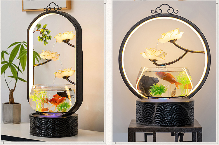 金鱼缸造景装饰客厅小型生态桌面家用超白玻璃创意免换水族箱圆形