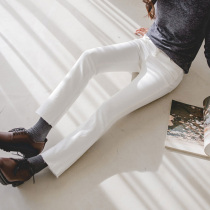 Beige White micro-La jeans womens ankle-length pants early autumn new high waist elastic thin chic Korean horn pants