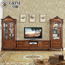 Guanling American solid wood TV cabinet coffee table combination set furniture European living room bedroom retro carved floor cabinet G