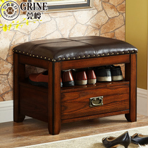 Guanling American shoe stool shoe cabinet solid wood shoe rack European style shoe stool home storage stool door change shoe stool G