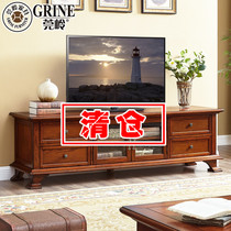 Guanling all solid wood American TV cabinet tea table combination set furniture simple European living room large and small house type floor cabinet
