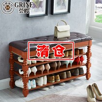 Guanling solid wood shoe bench home shoe shelf American door can sit shoe cabinet European storage storage storage shoe rack stool