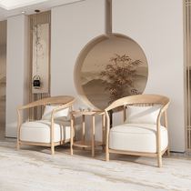 New Chinese Full Wood Casual Chair Modern Reception Room Clubhouse In Negotiation Table And Chairs White Wax Wood Log Ring Chair Three Sets
