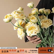 Nordic simulation flower Camellia silk flower living room indoor bedroom porch bedside table flower arrangement fake flower bouquet decoration