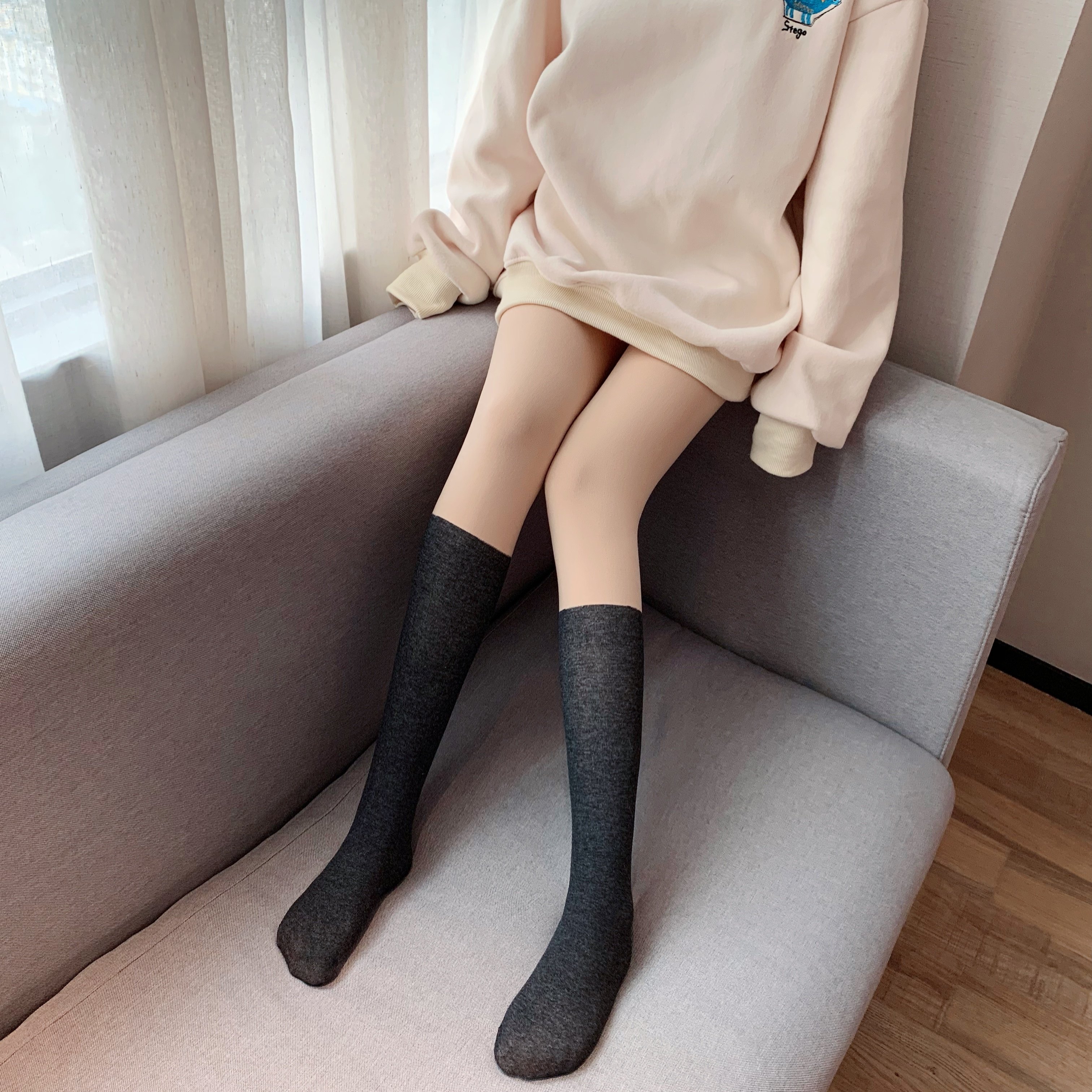 实拍实价光腿堆堆袜丝袜女神器假中筒袜拼接连裤袜加厚加绒袜