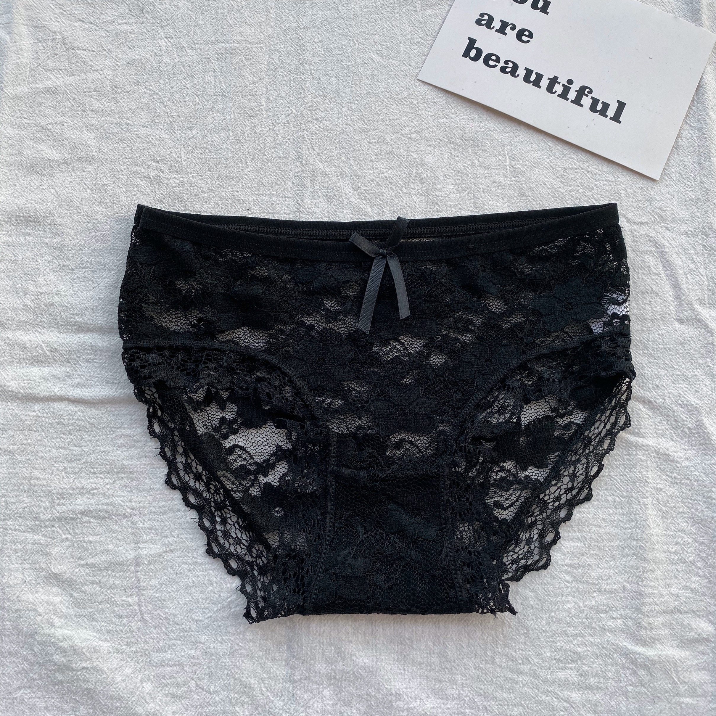 实拍实价 4条装性感蕾丝内裤女黑色纯棉档网纱秋冬少女三角裤头