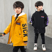 Boys autumn winter coat 2020 new medium-size children plus velvet padded cotton coat foreign long lamb velvet coat