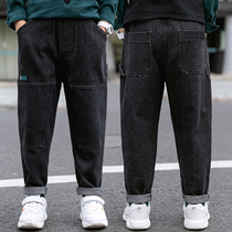 Boy Spring Autumn Jeans 2022 New Boy Loose Casual Pants Kid Pants Foreign Air Big Boy Daddy Pants