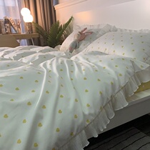 Girl heart cotton four-piece princess style cotton love quilt cover sheets bed hats 1 5m1 8 meters bedding