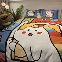 Winter milk velvet four-piece cartoon warm coral velvet small dinosaur quilt cover sheets bed hats childrens bedding