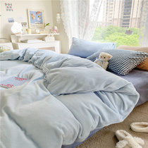 Mix and match milk velvet four-piece padded warm coral fleece solid color quilt cover flannel sheets bed hats bedding