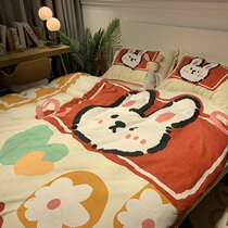 Winter thickened coral velvet four-piece cartoon boys and women flannel quilt cover sheets bedding three-piece set