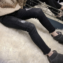 Girls explosive foreign jeans spring and autumn 2021 new childrens clothing fashionable children autumn tight small feet pants