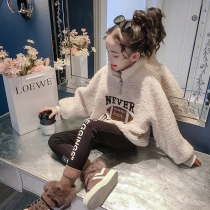 girls velvet lamb velvet thickened sweatshirt winter new 2022 winter children's hip top