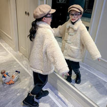 Girls fleece jacket autumn and winter 2021 new childrens foreign style winter fashionable big children imitation lamb velvet coat