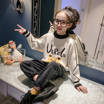 Girl pullover sweater thickened autumn and winter 2021 New Korean version of foreign style childrens clothing childrens spring and autumn bottoming sweater