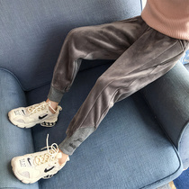 Girls suede thick winter trousers 2021 New Korean children plus velvet pants children big children Foreign style casual pants