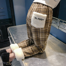 Girls winter plus velvet slacks trousers 2021 New Korean version of the children thick lattice pants outside wear pants tide