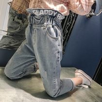 Girls childrens clothing Korean version of jeans autumn clothing 2021 new casual high waist trousers thin autumn childrens pants