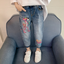 Girls Net red jeans autumn clothes 2021 new foreign fashion fashion trend children spring and autumn pants big childrens trousers