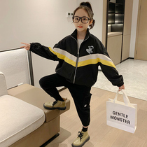 Girls Tide Brand Jacket Jacket Jacket 2021 Spring and Autumn New Korean Fashion Childrens Casual Baseball Clothing Girls Autumn Top