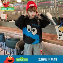 Sesame Street Girls Round Collar Thick Sweater 2021 Autumn and Winter New Han Fan Fashion Tide Childrens Wear Head Winter Top