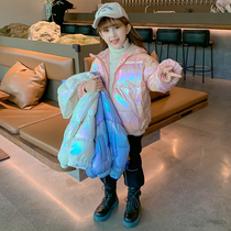 Girls winter wear shiny down jacket coat 2021 New Korean tide children Foreign style short thick coat winter