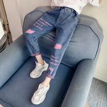 Girls autumn casual jeans 2021 New Korean version of foreign trousers children autumn Net red fashionable pants tide