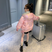 Girls winter clothes down cotton coat 2021 new winter Korean children 10 years old short foreign style glossy cotton coat