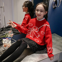 Girls Christmas red sweater New Years Day winter foreign style loose 2021 New Tide childrens fashion winter coat