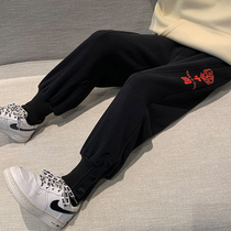 Girls winter clothes plus velvet pants 2021 New Korean Chinese style national tide pants childrens black winter trousers