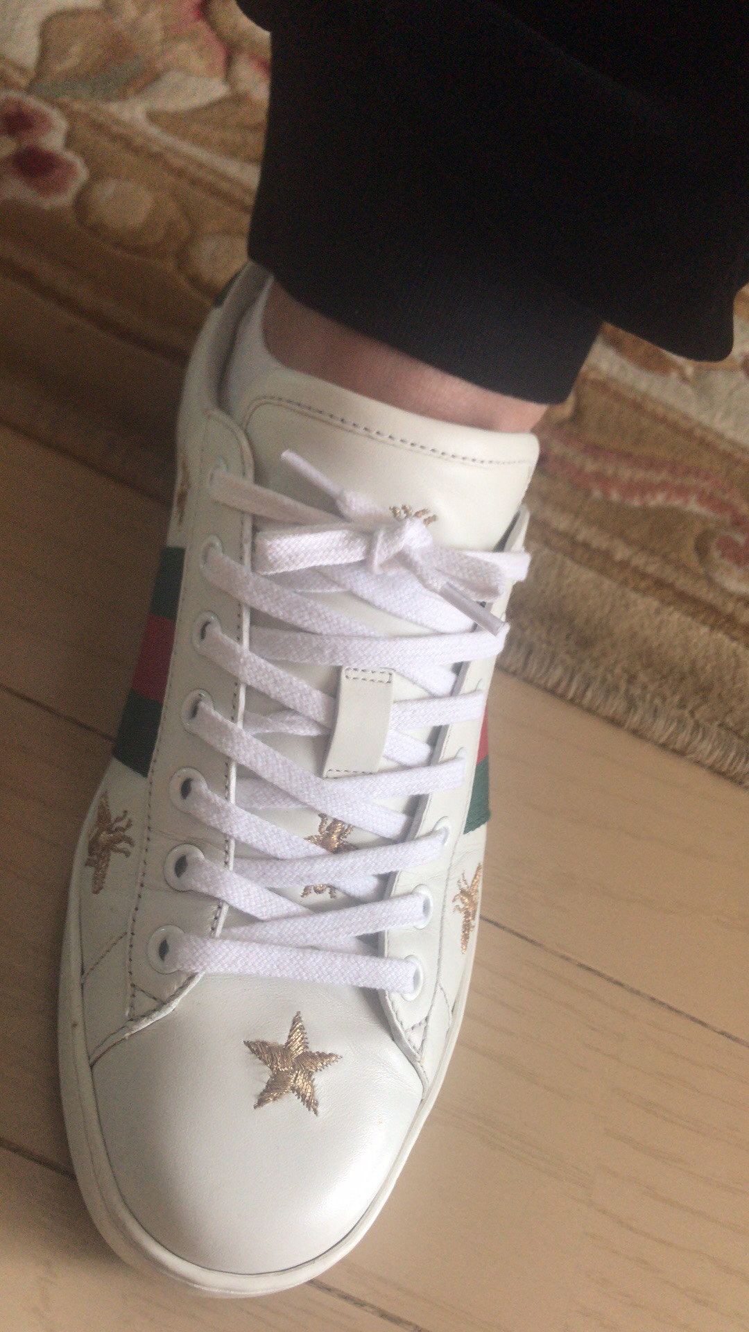 gucci小白鞋适用白色鞋带 正品小蜜蜂男女板鞋纯棉鞋带120cm140cm