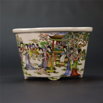Jingdezhen Pastel Characters Red Mansions Twelve Golden Hairpin Calamus Flower Pot (Large) Antique Porcelain Home Decoration