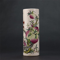 Jingdezhen Pastel Fu Shou double Picture high Pen Holder study Bogu decorative ornaments antique porcelain antique collection