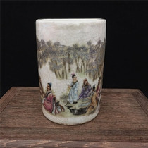 The Republic of China imitation bamboo forest seven sages pastel figure pen holder antique collection old antique craft classical antique