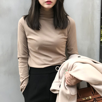 2021 autumn new semi-high collar retro long-sleeved T-shirt top slim thin pile collar wild base shirt women