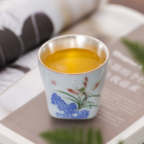 Tao Yiju hand-painted gilt tea ceramic small single Cup Master Cup kung fu tea cup white porcelain 999 pure silver cup