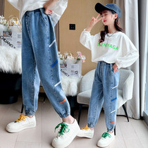 Girls' jeans spring and autumn 2022 new style personality versatile juniors' korean style fashionable ankle pants trendy